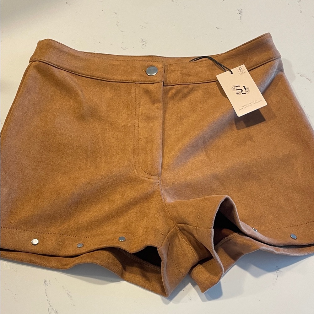 Sincerely Jules Faux Suede High-Waist Shorts in Chestnut
